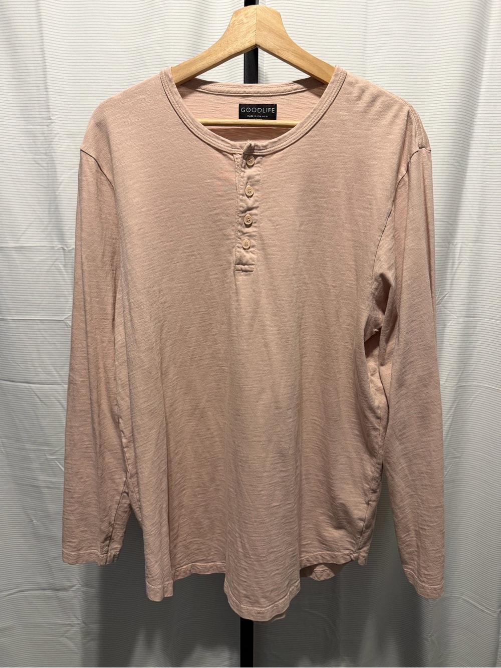 Goodlife Sun-Faded Slub Scallop Long Sleeve Henley Pale Barely Pink Size XL